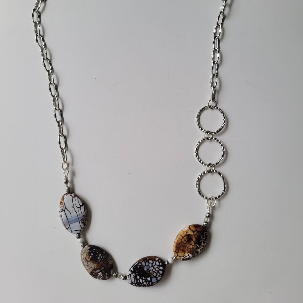 Handmade Necklace with Agate Oval Beads
